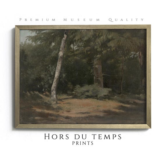 Deep Dark Forest Painting Muted Green Tones Landscape Rustic Farmhouse Cottagecore Vintage Art Hors Du Temps Prints