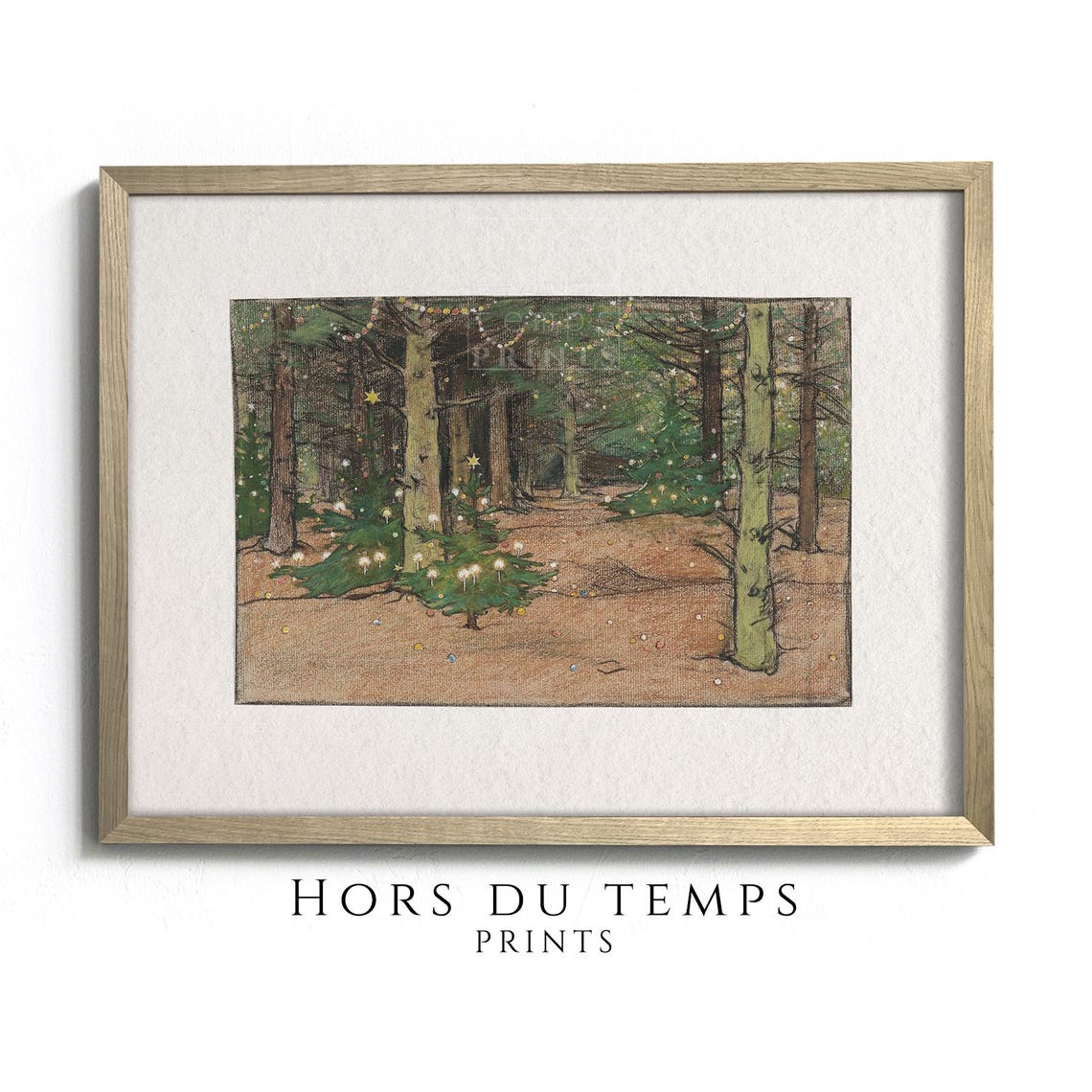 Christmas Trees with Candles in a Forest Vintage Holiday Poster