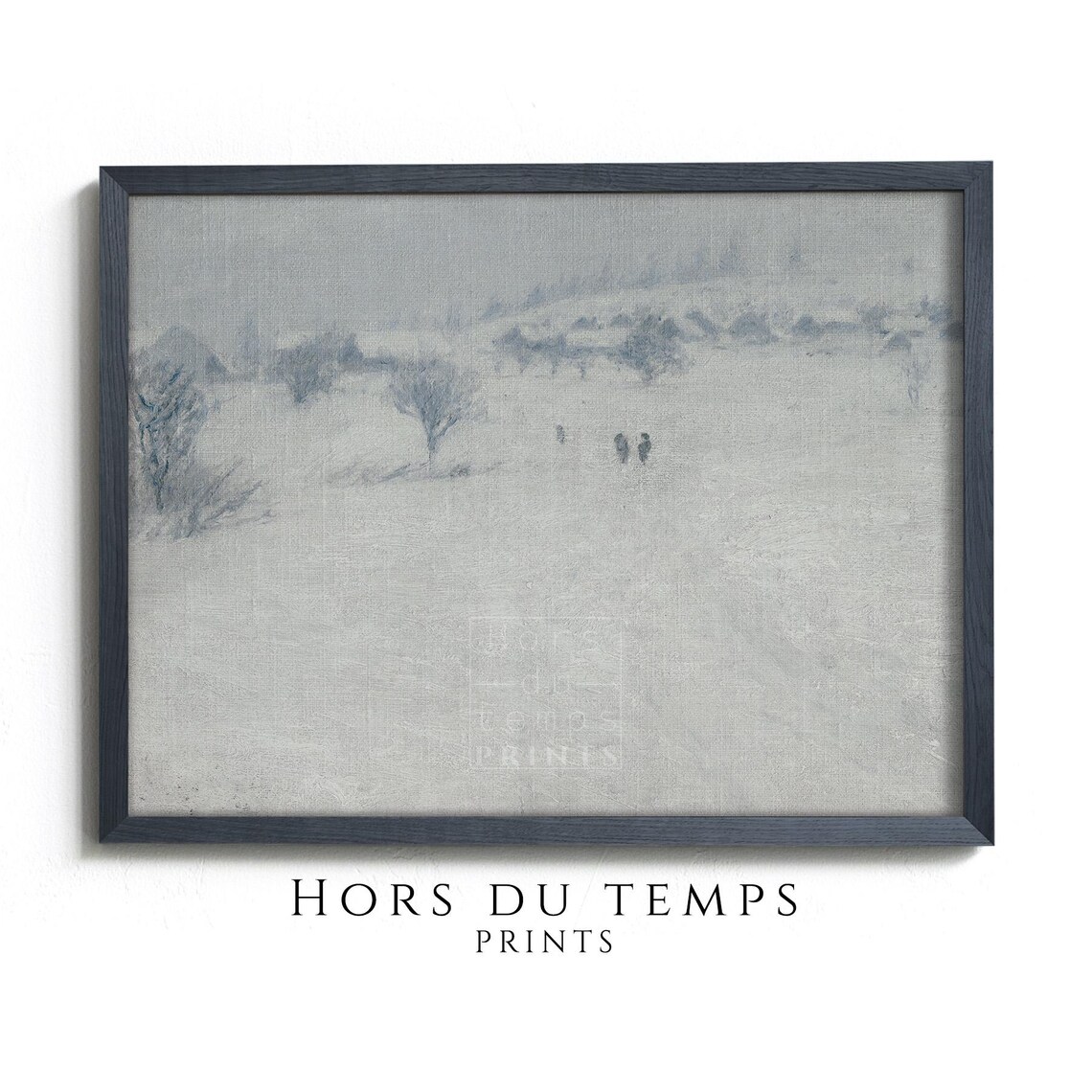 Minimalist Snowy Field With Figures Vintage Winter Landscape Poster