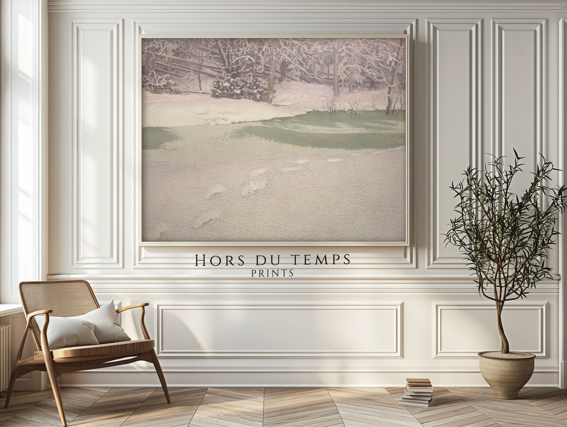 Pastel Snow Field with Frozen Pond Soft Winter Landscape Poster - Image 2