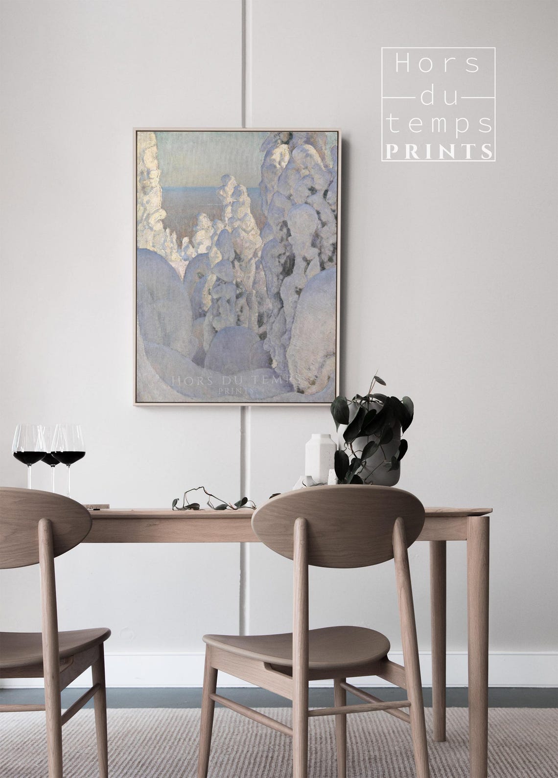 Tall Snow Capped Pines Frozen Sea View Pale Blue Winter Oil Poster - Image 2