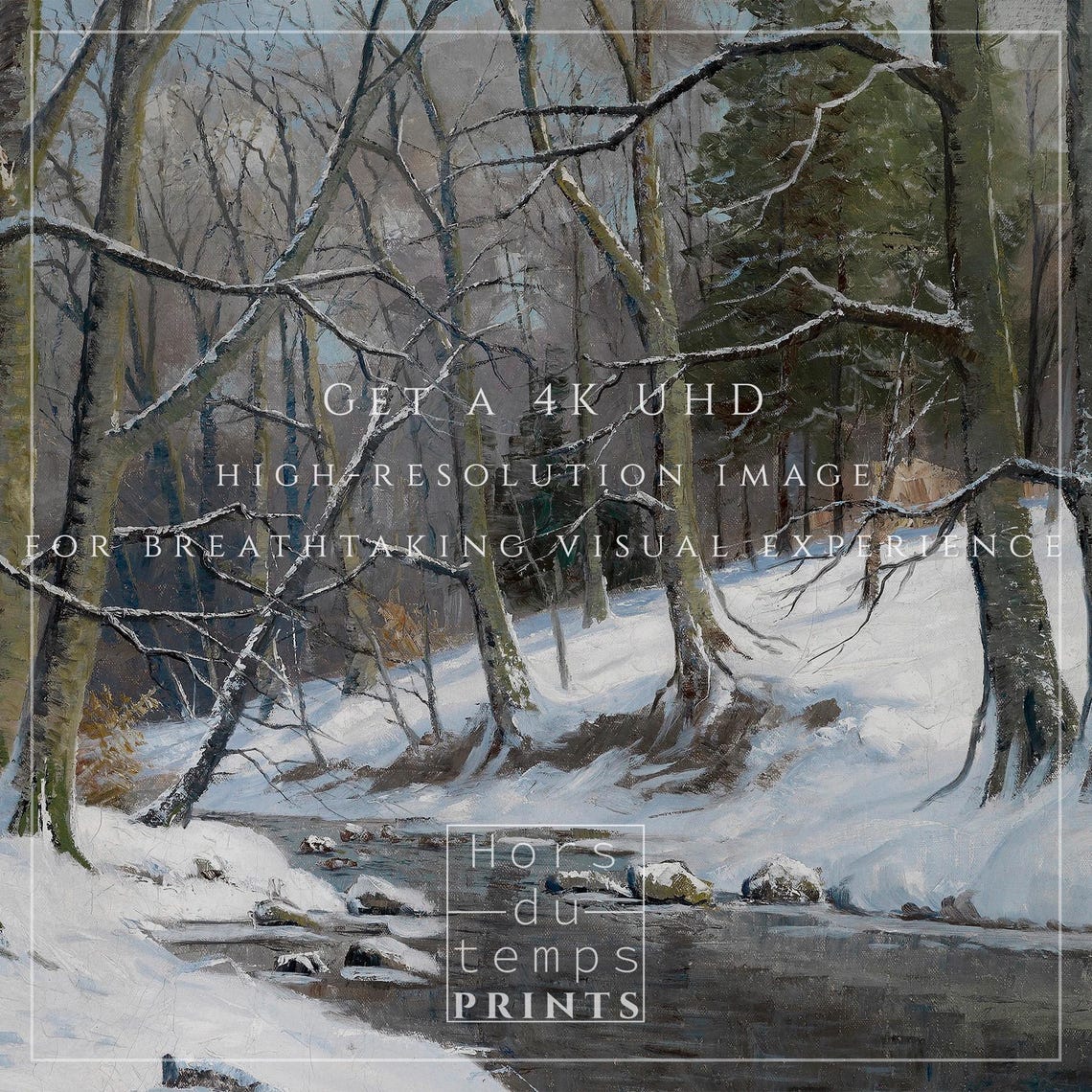 Bare Trees Along Snowy Creek Vintage Winter Woodland Painting Poster - Image 2