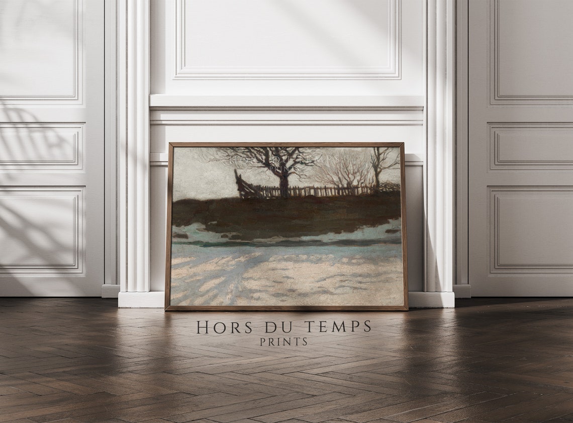 Frozen Pond and Bare Trees Fence Vintage Winter Landscape Poster - Image 2