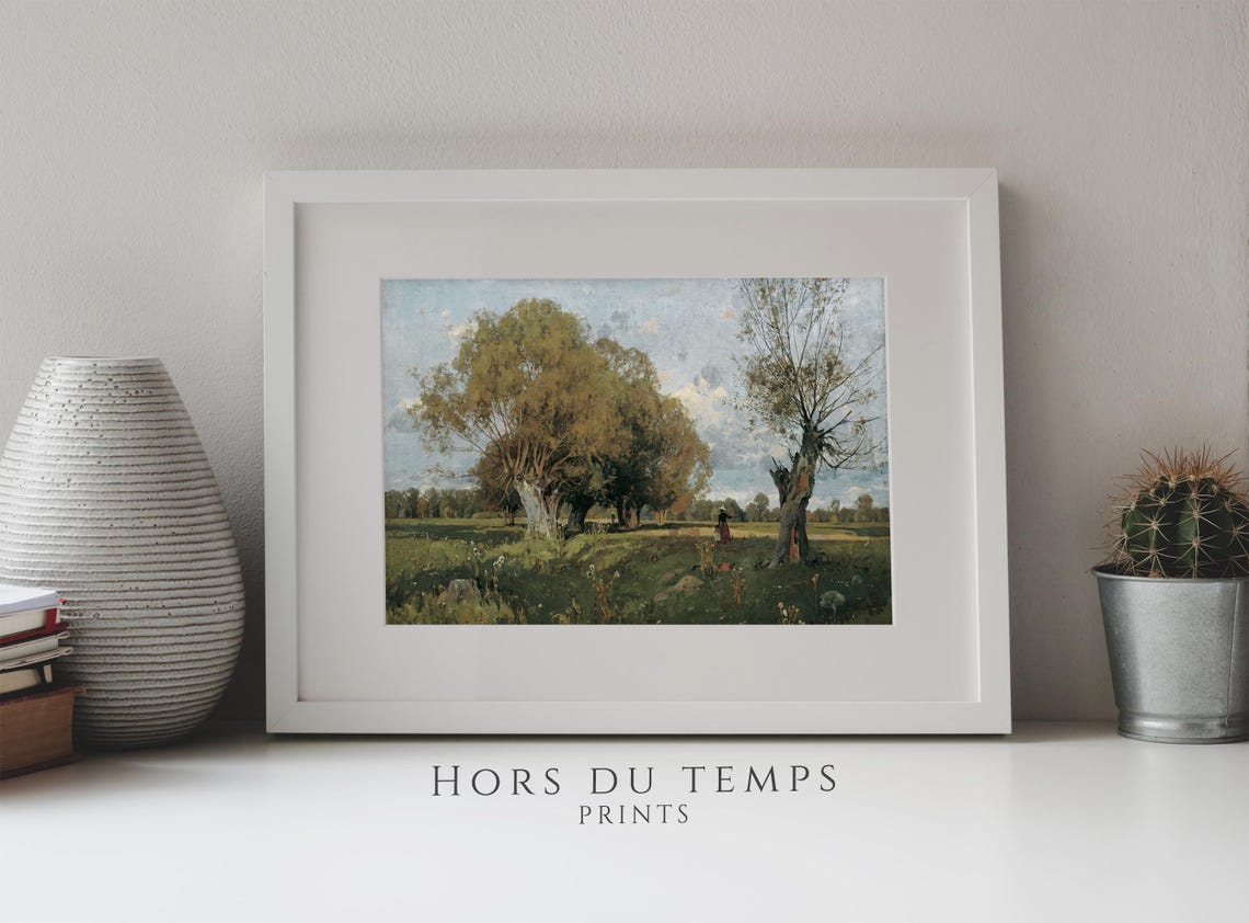 Old Pollarded Willows on a Summer Meadow Vintage Painting Poster - Image 2