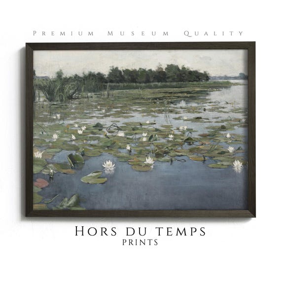 Lake With Water Lilies Painting Antique Art Village Farmhouse Rustic Aesthetic Hors Du Temps Prints