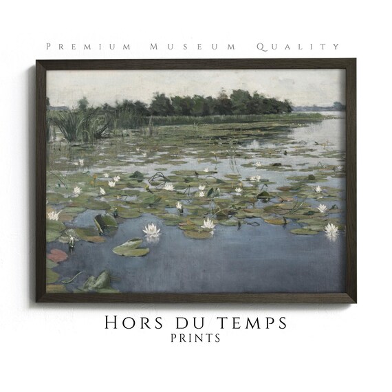 White Water Lilies on a Still Lake Impressionist Vintage Painting Poster