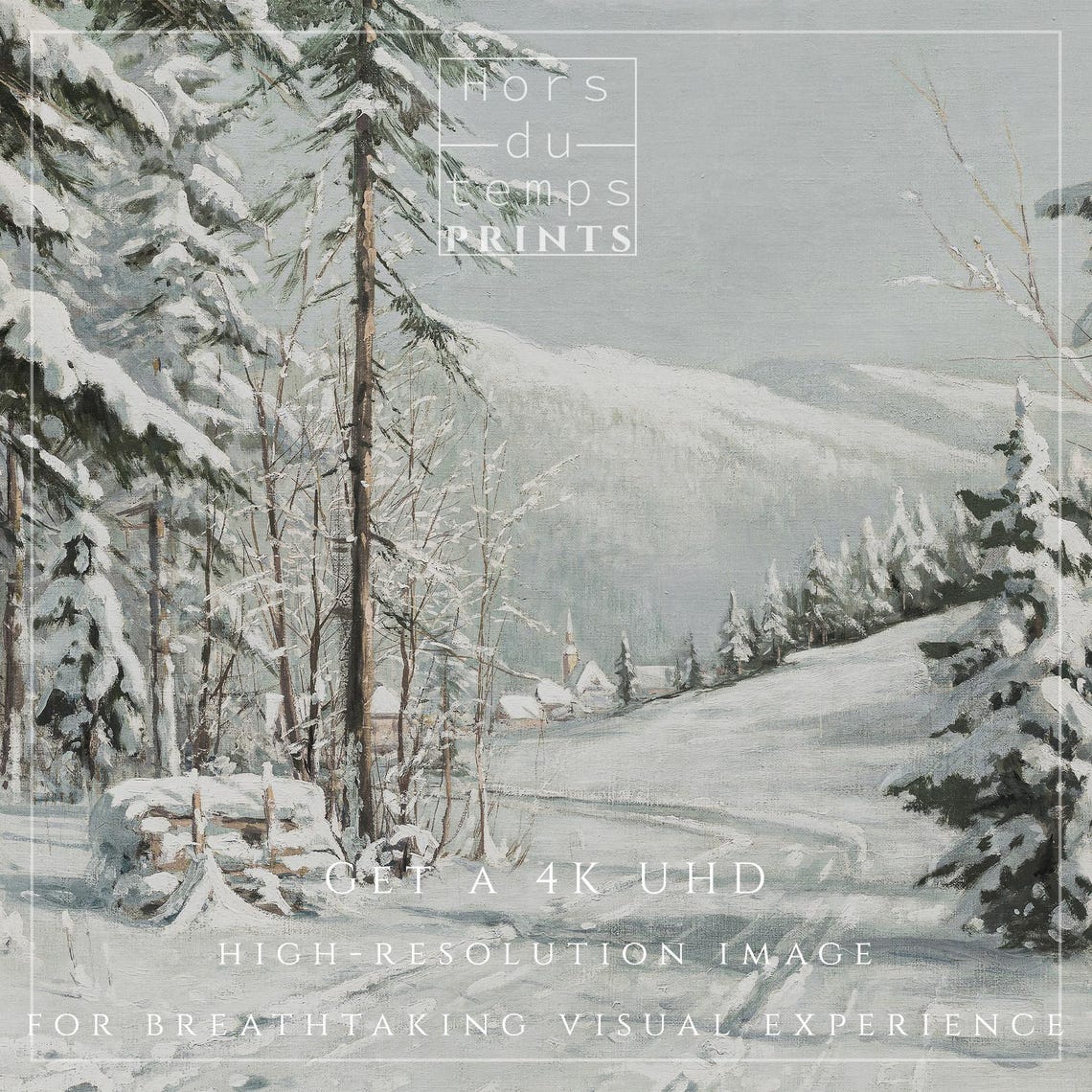 Snow Laden Pine Forest Winter Road Panoramic Landscape Poster - Image 2