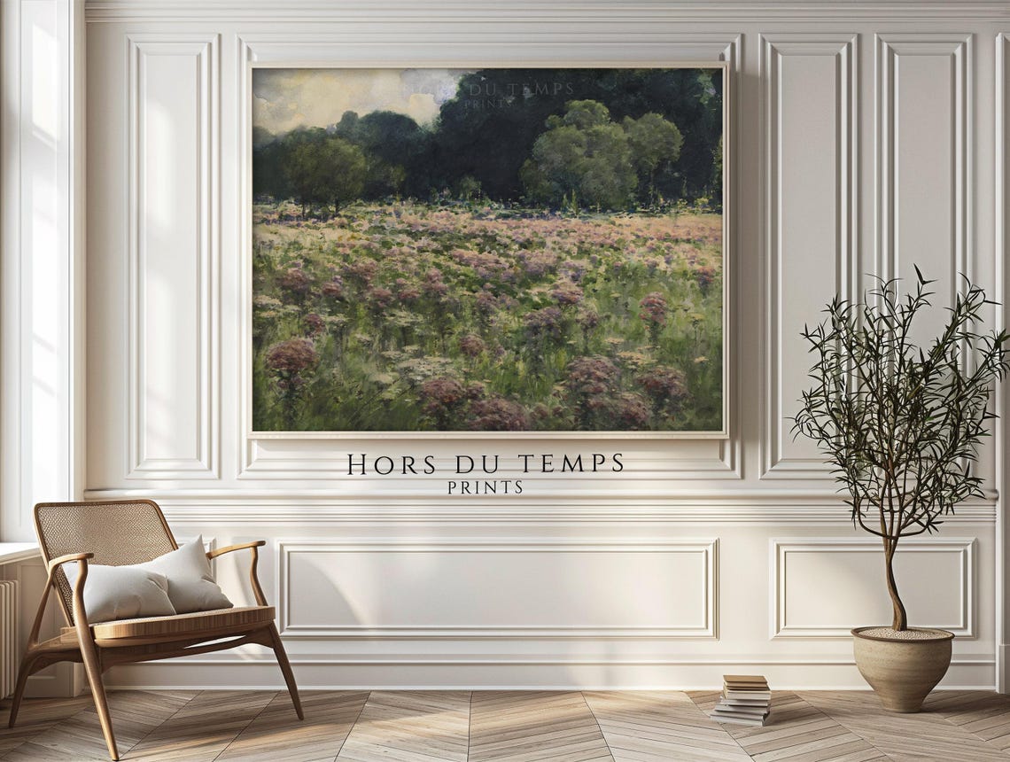 Wildflower Meadow Pink Blooms Dark Treeline Summer Meadow Art Poster - Image 2