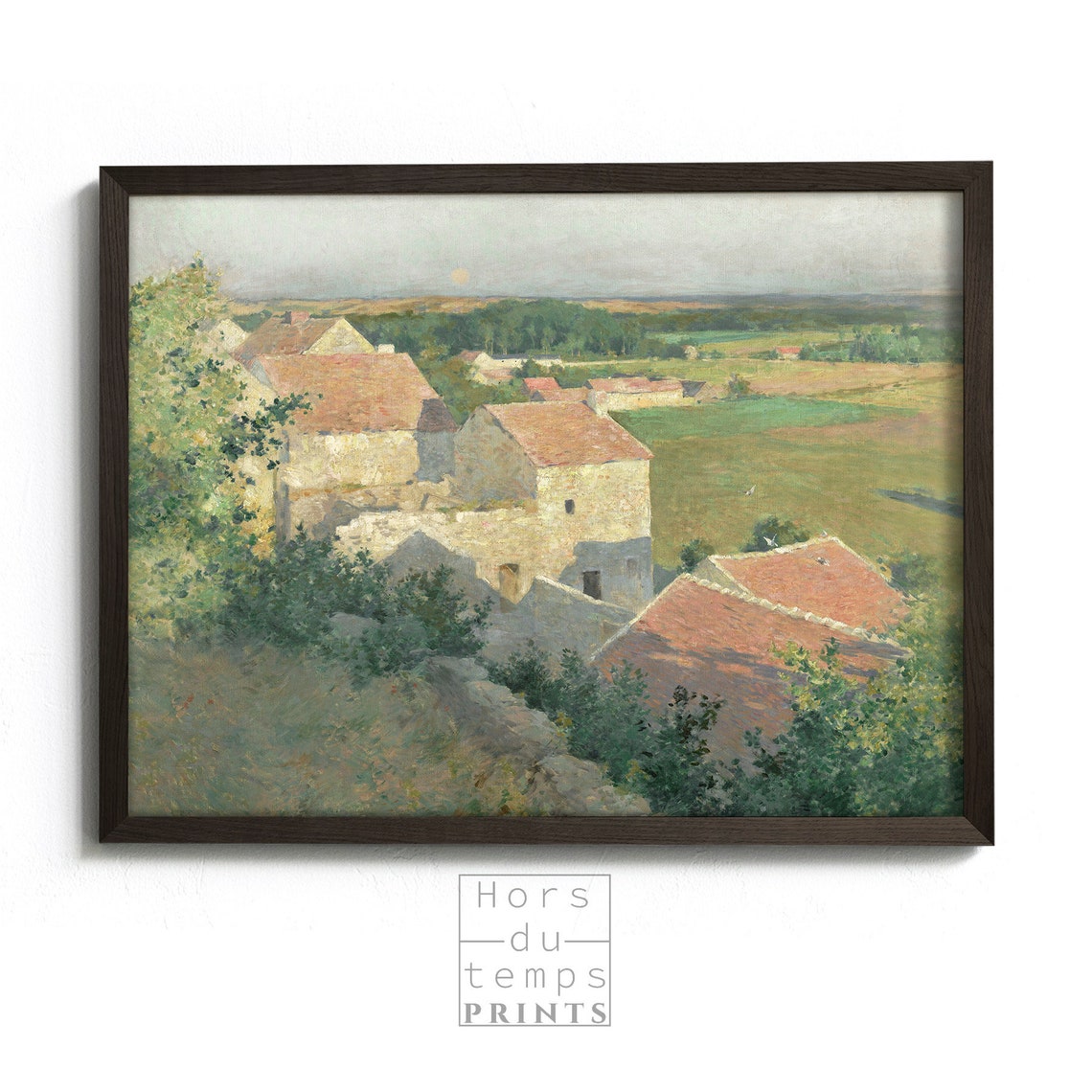 Sunlit Hillside Stone Village Red Roofs Pastoral View Art Poster - Image 2