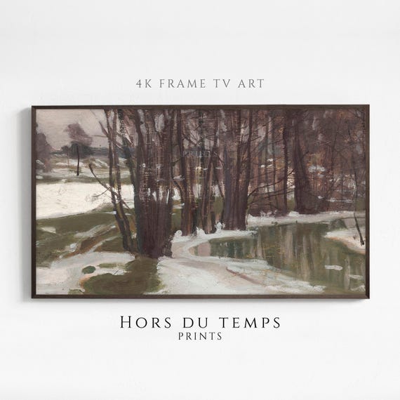 Snowy Landscape With A River Muted Art For Frame Tv Vintage Cottagecore Painting Hors Du Temps Prints