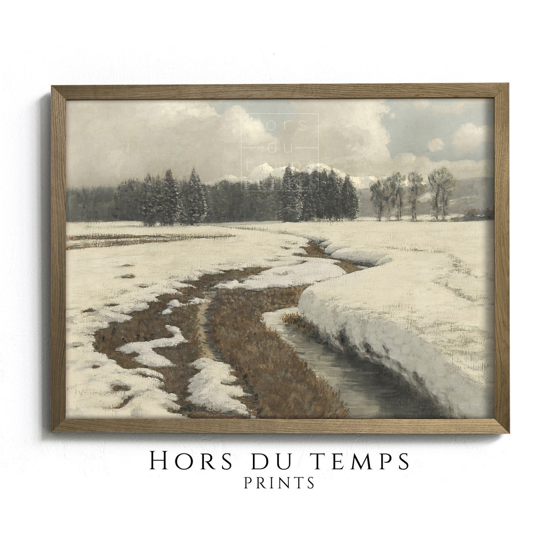 Thawing Stream Across a Snowfield Vintage Winter Landscape Poster