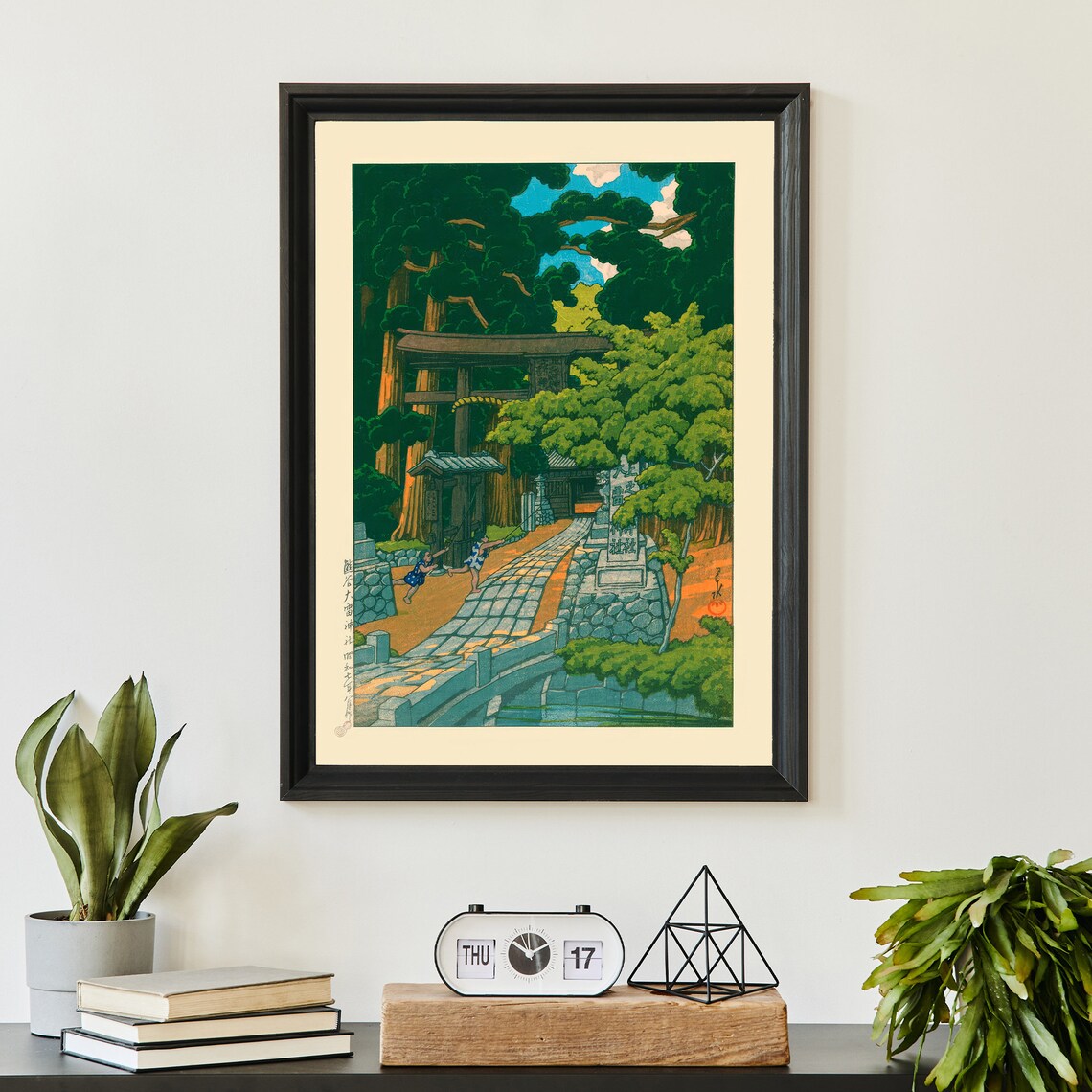 Japanese Torii Gate Forest Shrine Woodblock Style Vintage Poster - Image 3