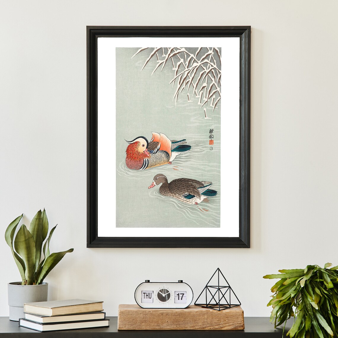 Ohara Koson Mandarin Ducks Swimming Bamboo Vintage Bird Woodblock Poster - Image 2