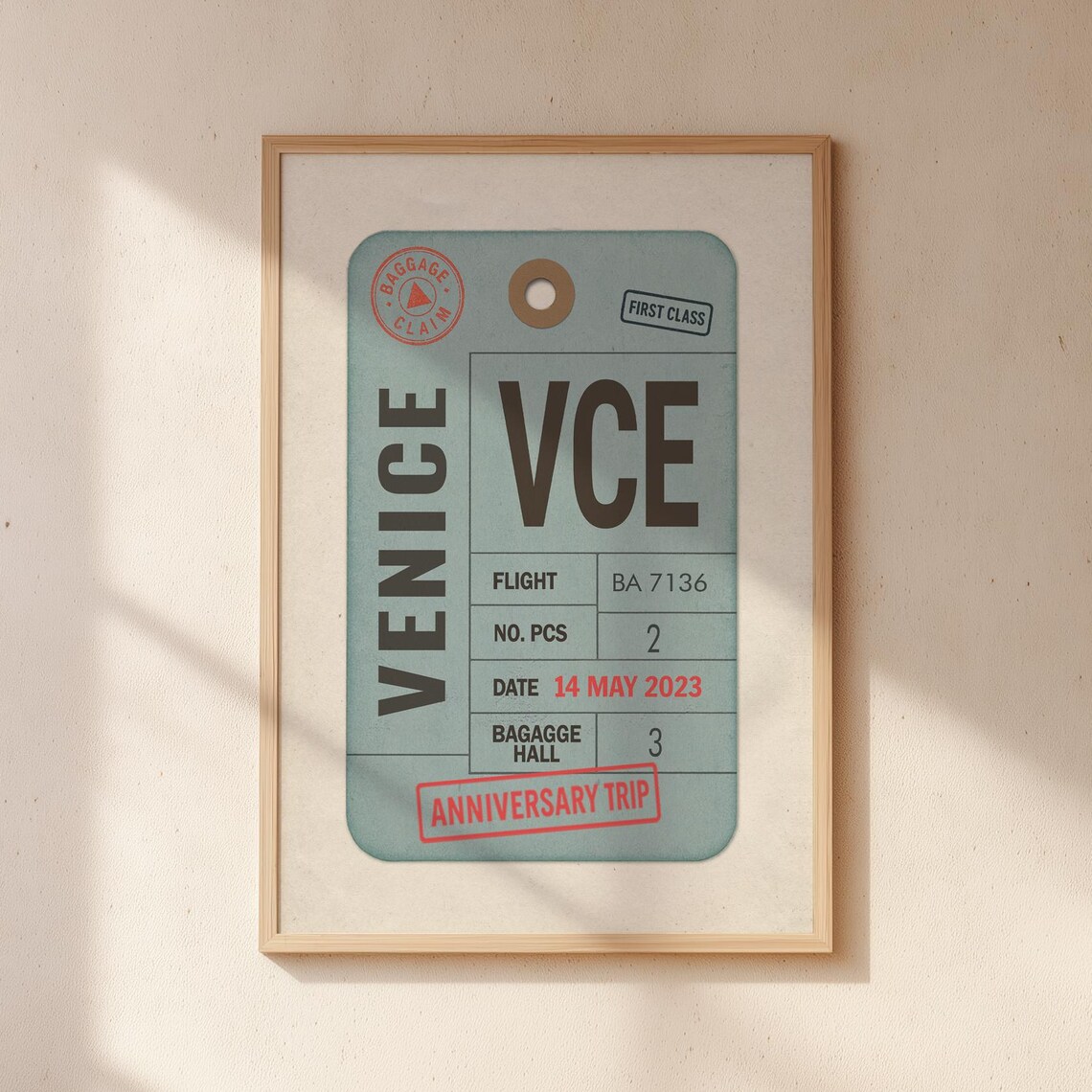 Anniversary Trip Travel Poster, Vintage Baggage Tag