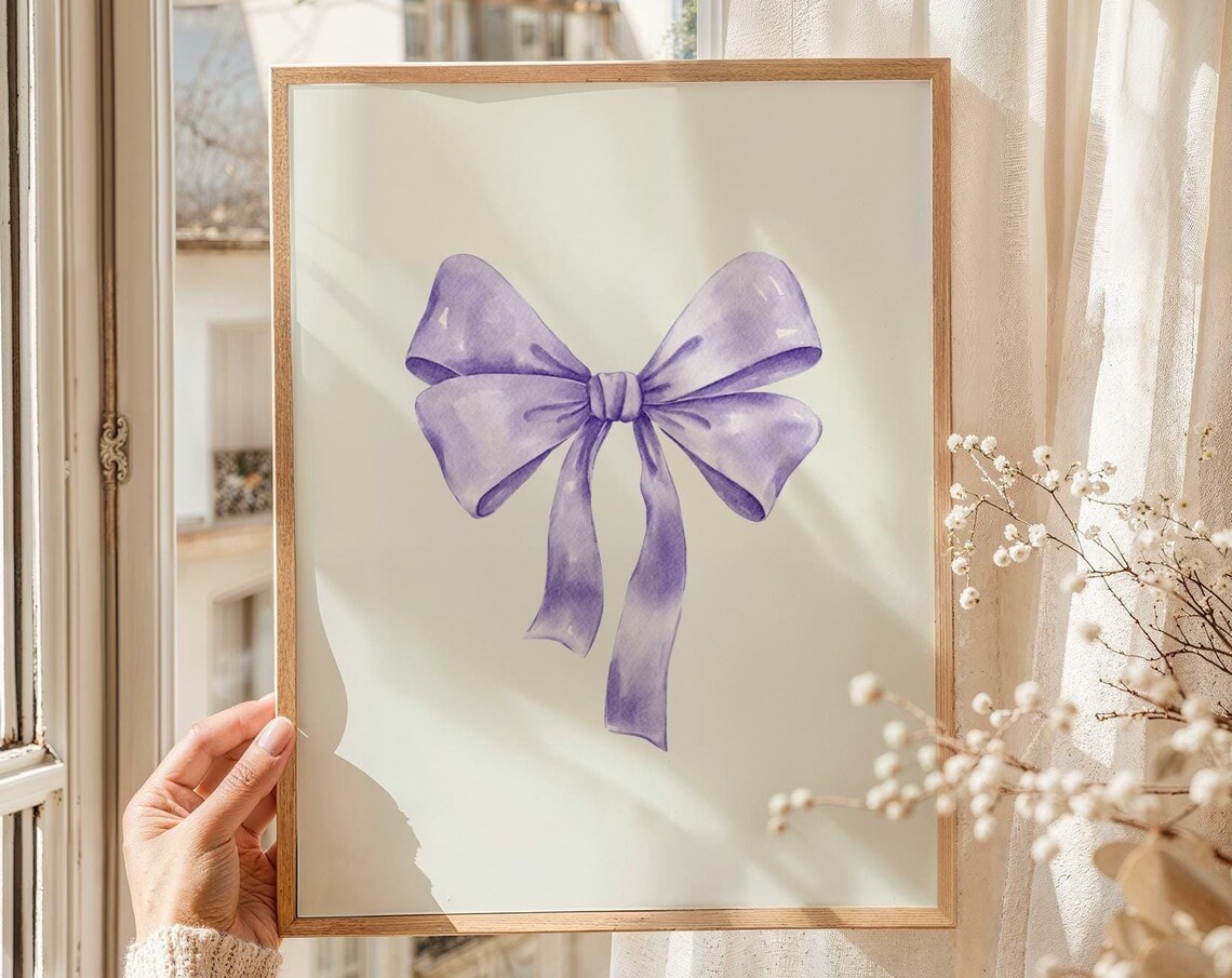 Purple Bow Nursery Print, Coquette Balletcore Poster