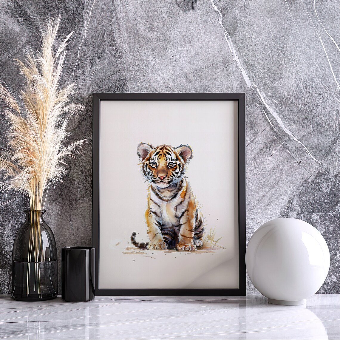 Little Tiger Cub Watercolor Cute Baby Animal Nursery Art Poster - Image 2