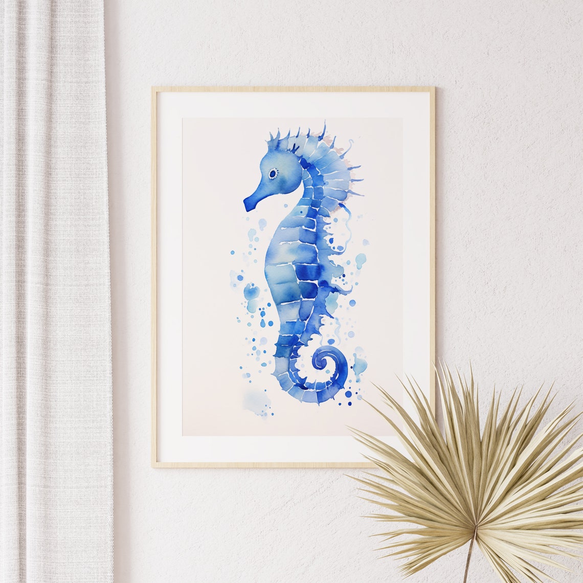 Blue Seahorse Watercolor Ocean Life Bubble Splash Art Poster - Image 5