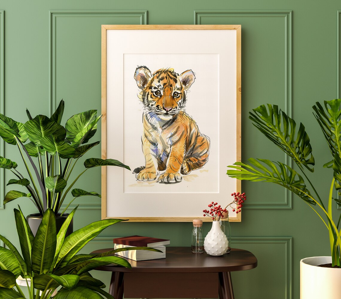 Adorable Tiger Cub Front View Watercolor Baby Animal Art Poster - Image 4