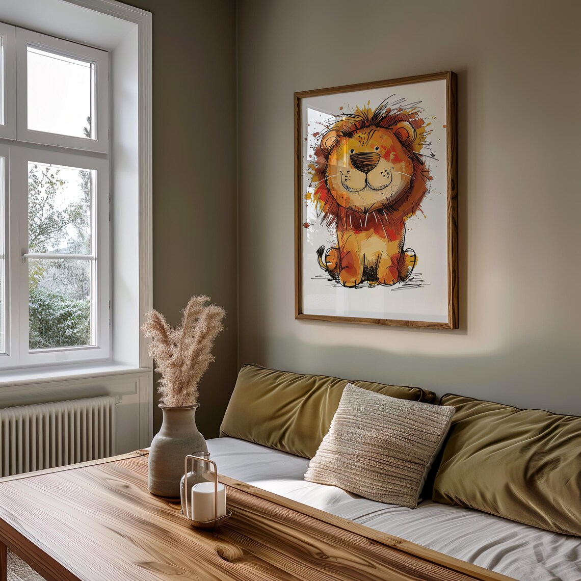 Cartoon Lion Watercolor Doodle Happy Kids Nursery Art Poster - Image 4