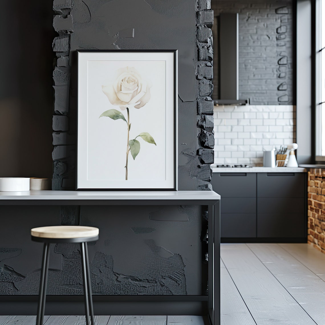 White Rose Single Bloom Classic Watercolor Elegant Floral Art Poster - Image 3