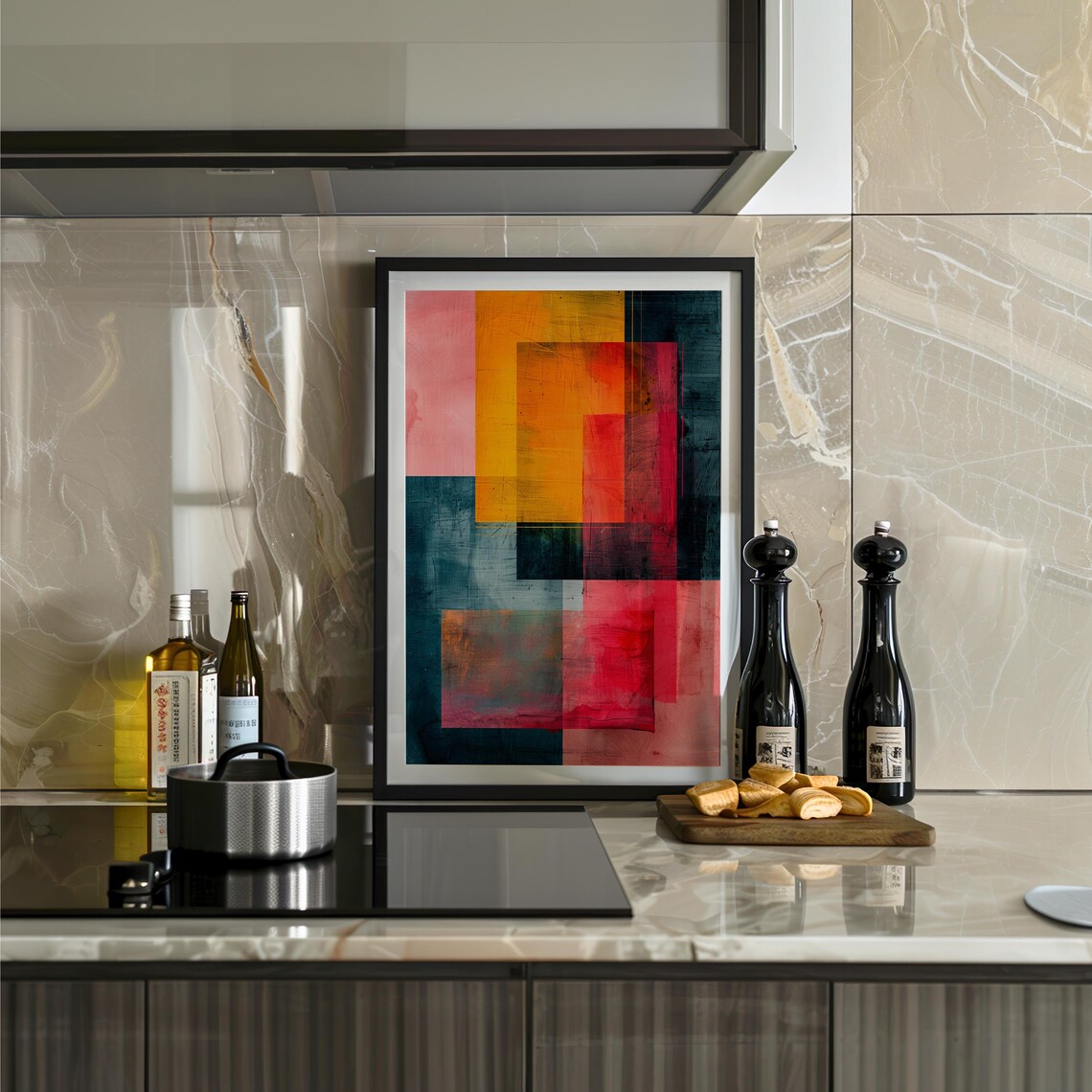 Geometric Abstract Color Blocks Navy Orange Pink Graphic Art Poster - Image 2