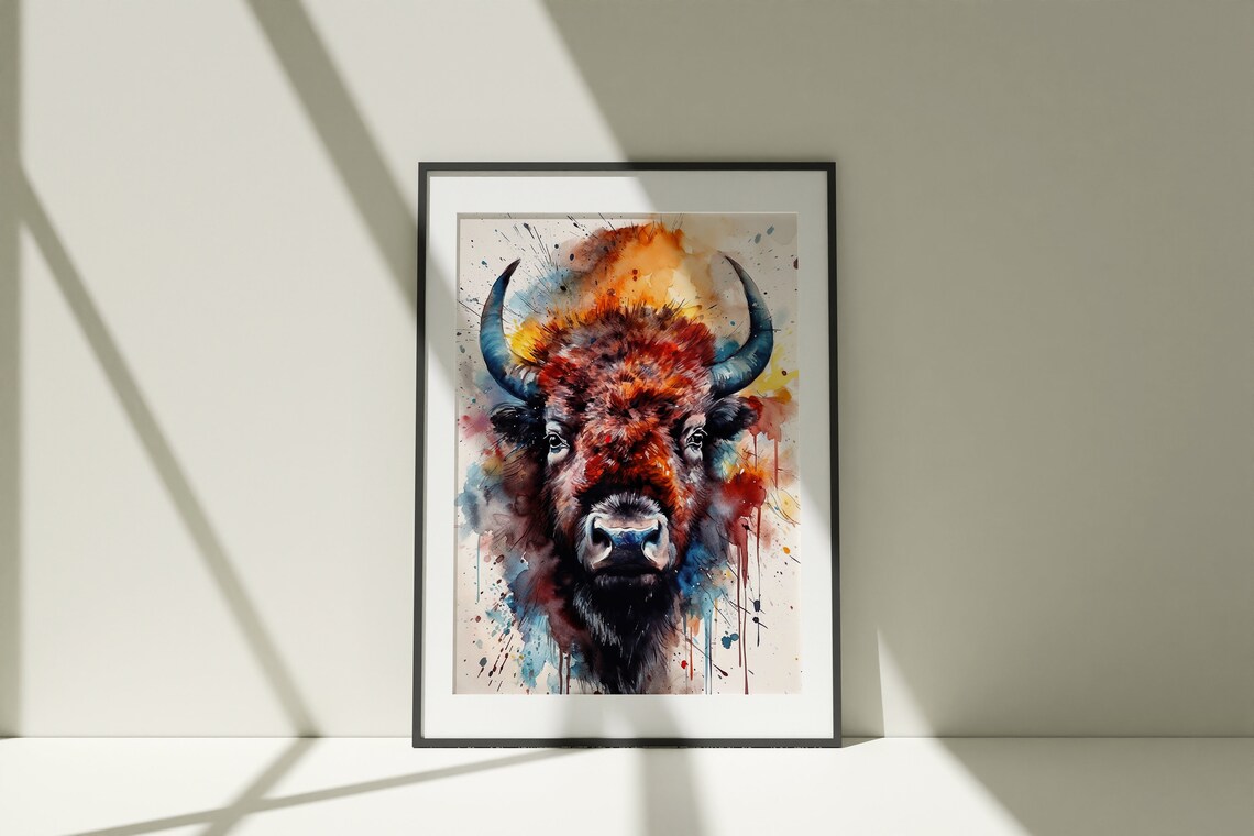 Colorful Bison Watercolor Buffalo Wildlife Western Nature Art Poster - Image 4