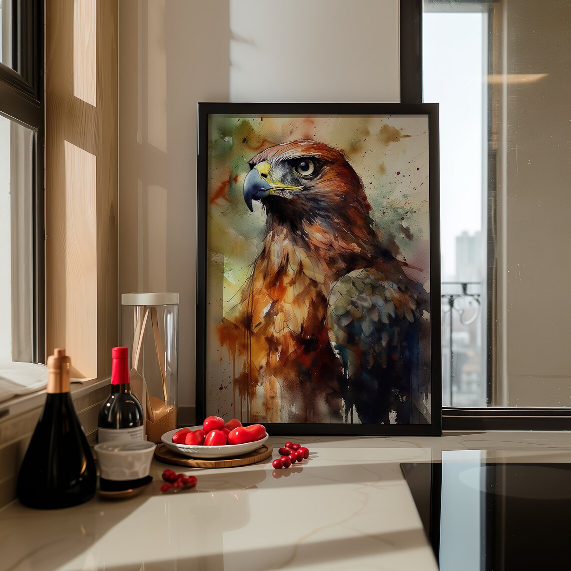 Hawk Watercolor Portrait Brown Raptor Bird of Prey Art Poster - Image 4