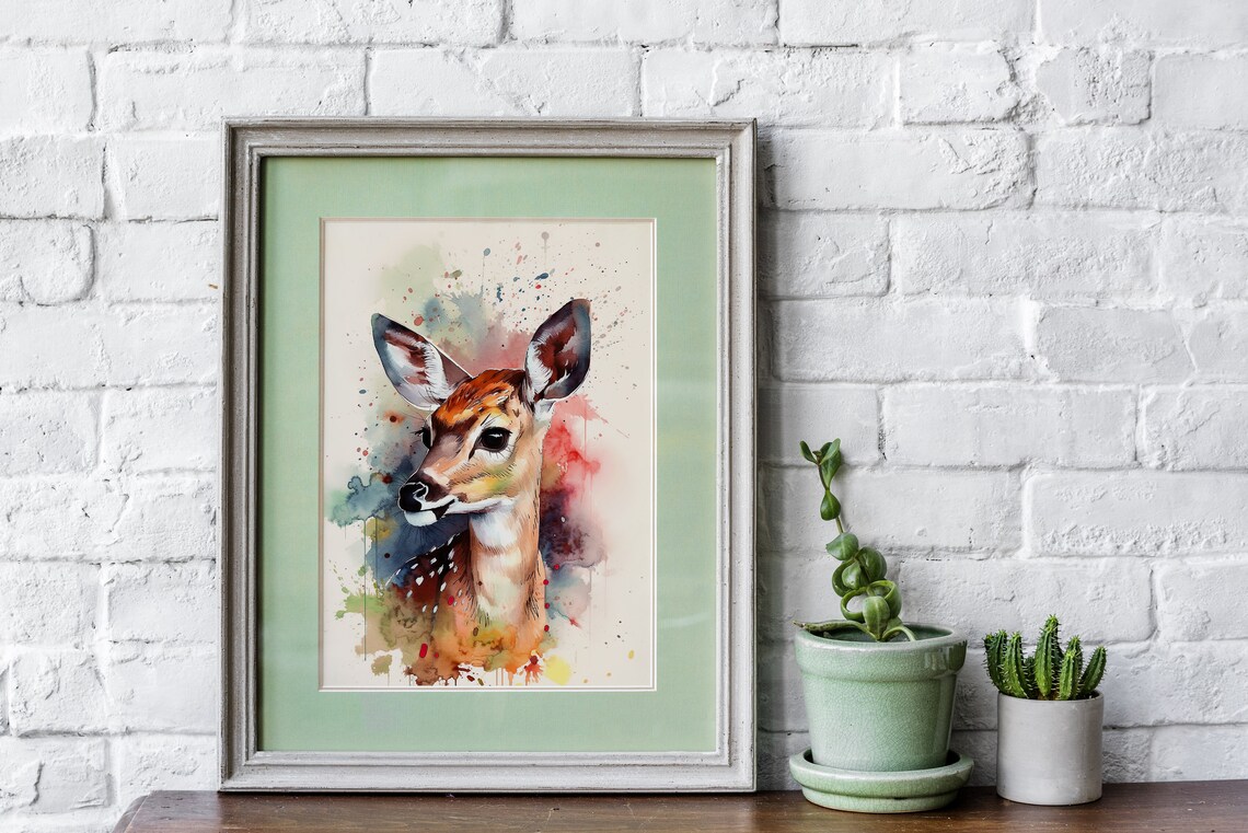 Baby Fawn Watercolor Portrait Spotted Deer Nursery Art Poster - Image 5