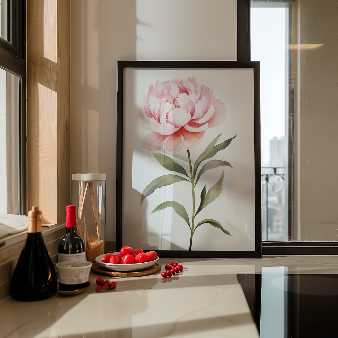 Pink Peony Single Bloom Graceful Watercolor Classic Floral Art Poster - Image 5