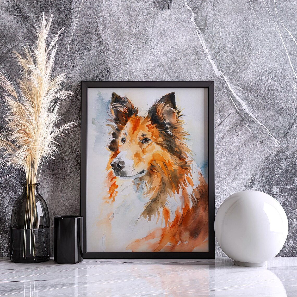 Rough Collie Watercolor Dog Portrait Sable Fur Breed Art Poster - Image 2