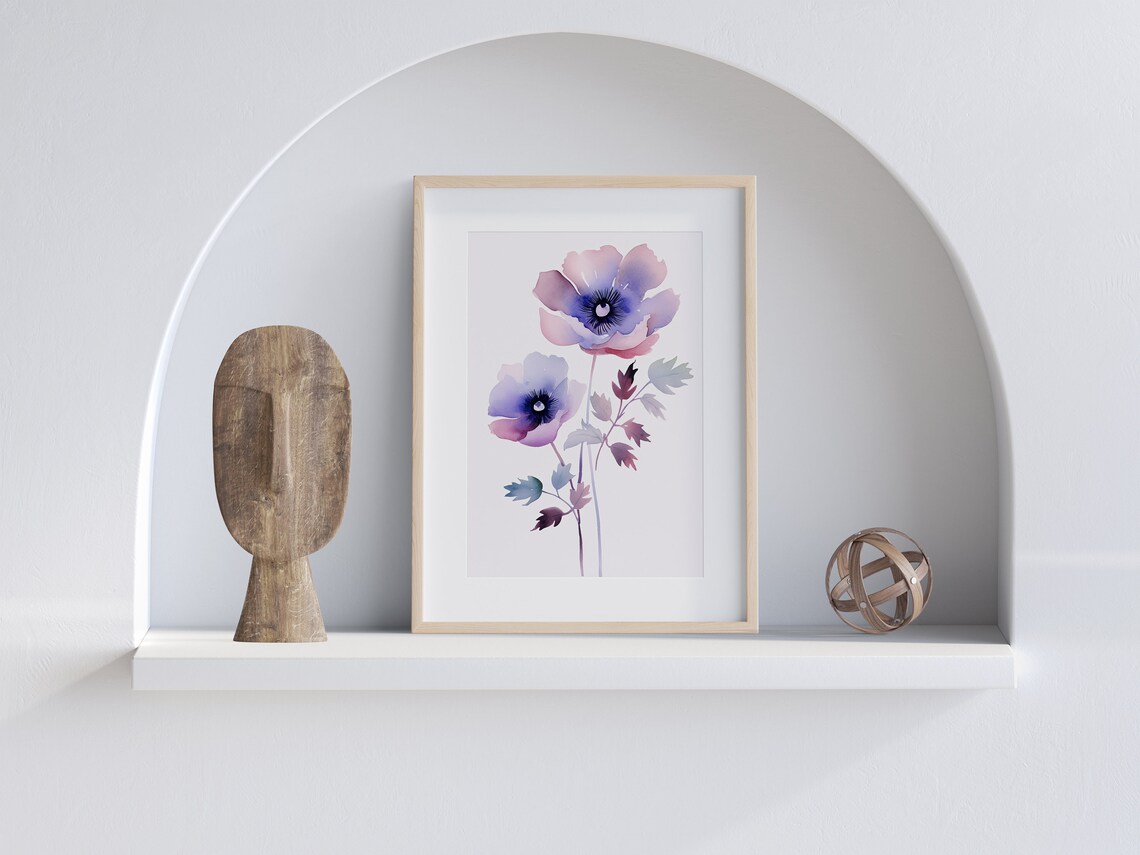 Purple Floral Watercolor Portrait Elegant Blooming Flower Art Poster - Image 3