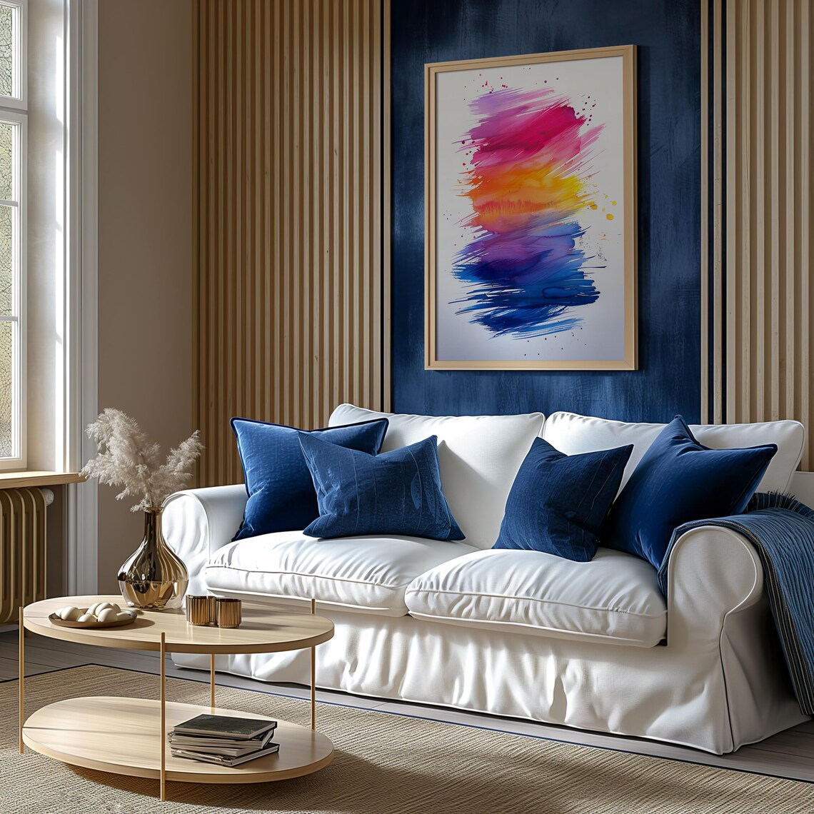 Brushstroke Rainbow Abstract Watercolor Blue Pink Art Poster - Image 3