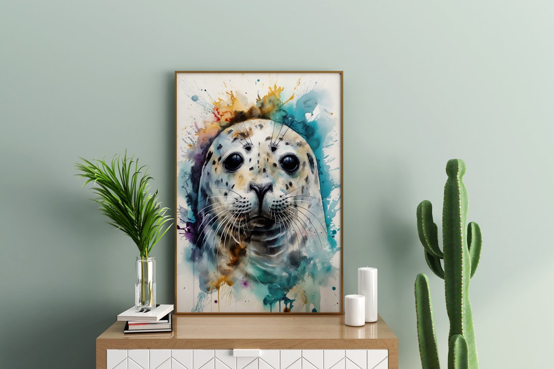 Harbor Seal Watercolor Portrait Cute Spotted Marine Art Poster - Image 3