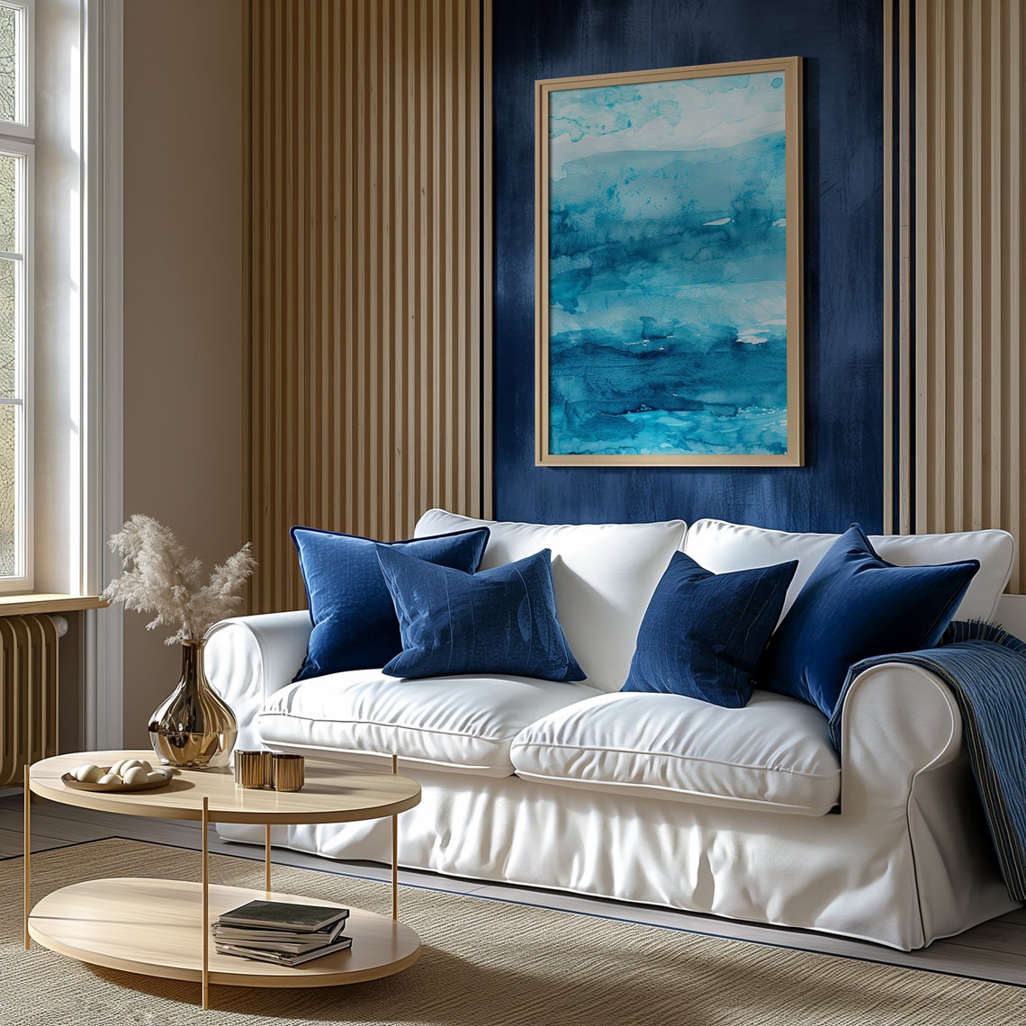 Turquoise Abstract Ocean Waves Watercolor Coastal Art Poster - Image 3
