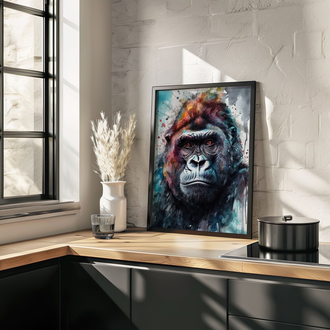 Gorilla Face Watercolor Splash Portrait Bold Wildlife Art Poster - Image 5