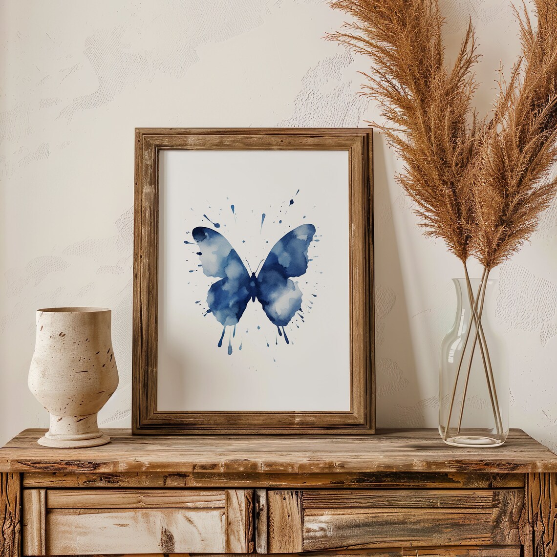 Navy Blue Butterfly Splash Watercolor Bold Wings Wall Poster - Image 3