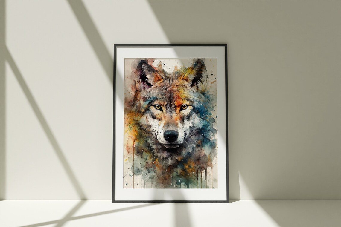 Gray Wolf Watercolor Portrait Wildlife Animal Head Art Poster - Image 2