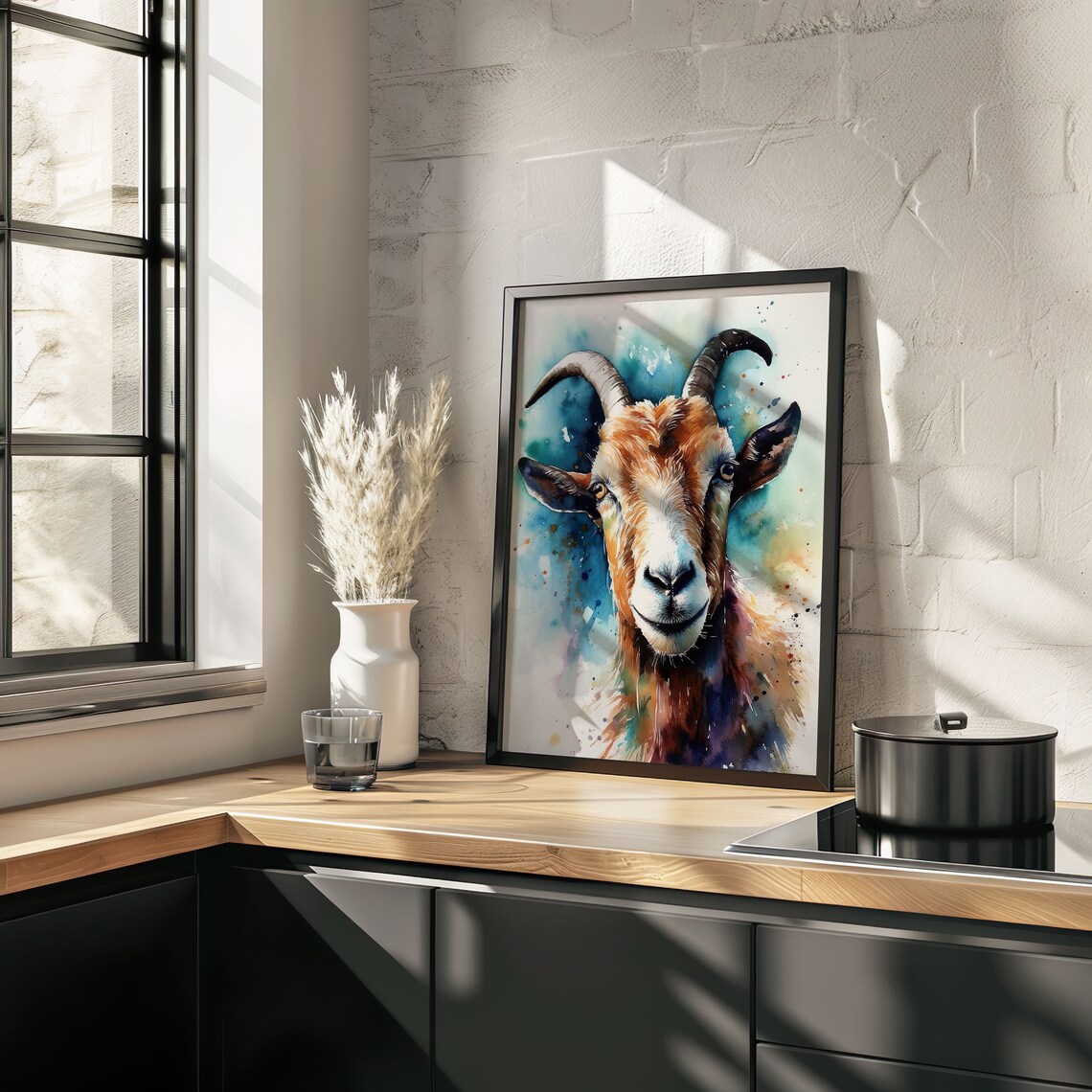 Goat Watercolor Portrait Brown Farm Animal Splash Art Poster - Image 3