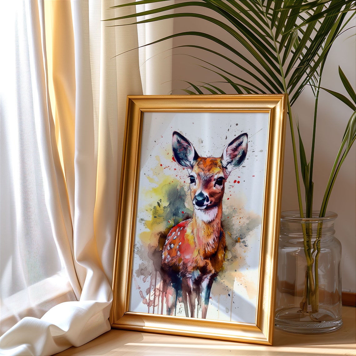 Baby Deer Fawn Watercolor Portrait Cute Wildlife Splash Poster - Image 5