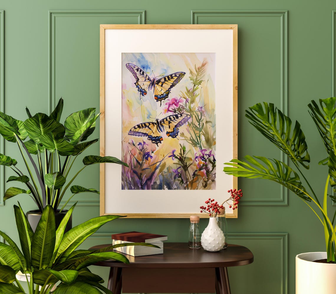 Swallowtail Butterfly Watercolor Wildflowers Botanical Art Poster - Image 2