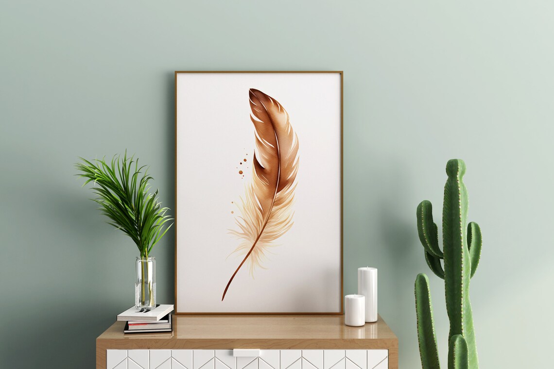 Brown Feather Watercolor Minimalist Abstract Nature Art Poster - Image 2
