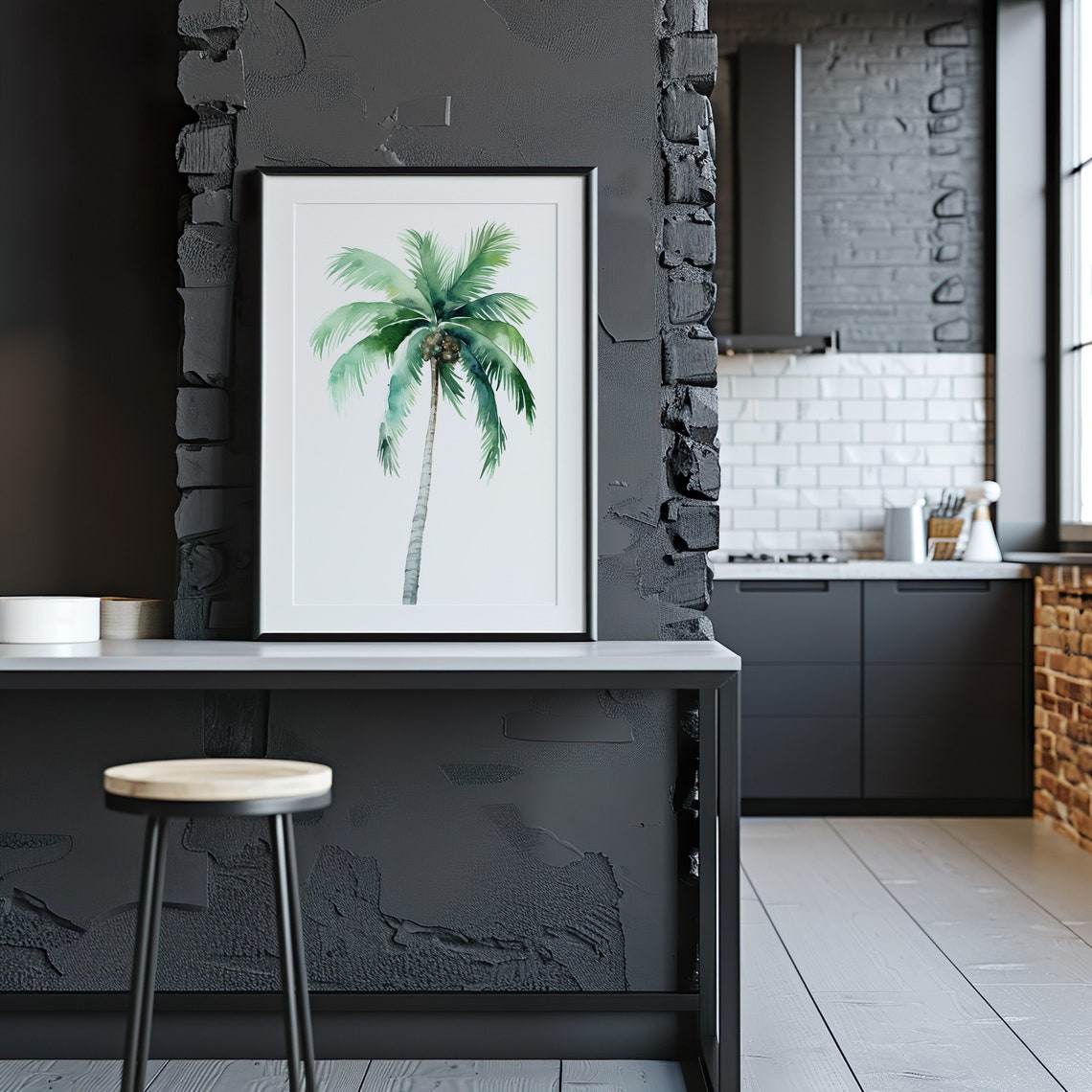 Coastal Palm Tree Watercolor Minimalist Tropical Beach Art Poster - Image 2