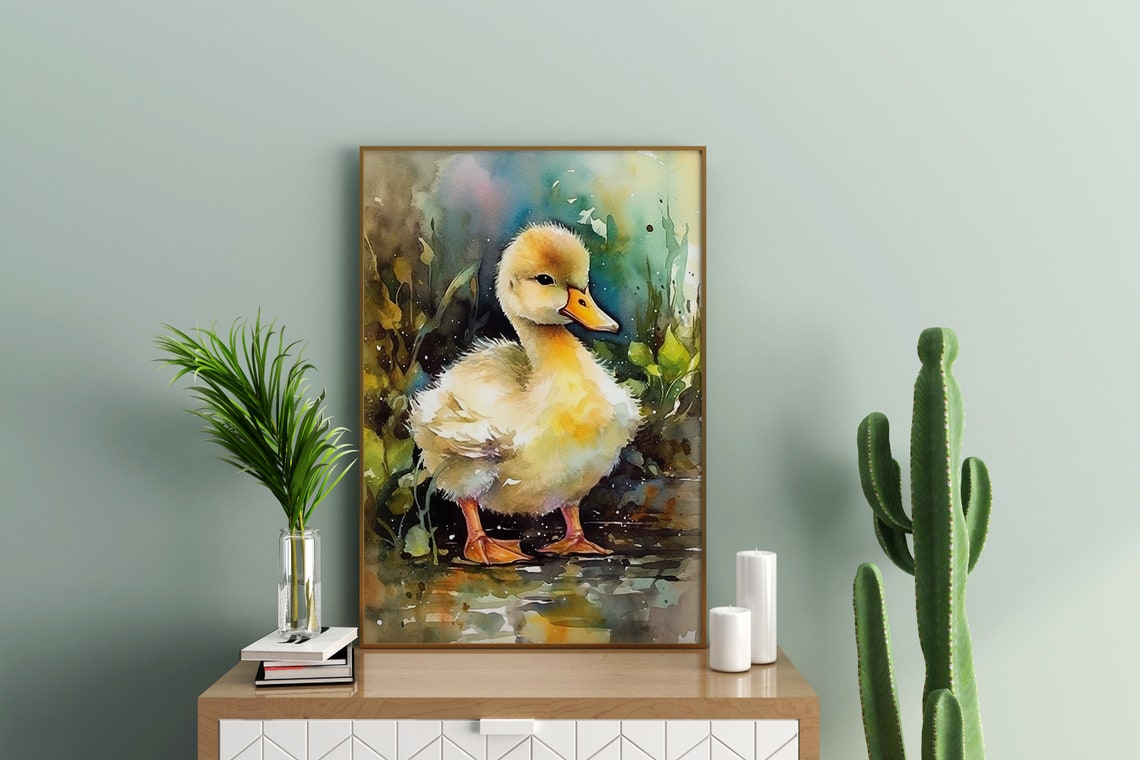 Sweet Baby Duckling Watercolor Yellow Duck Bird Nursery Poster - Image 3