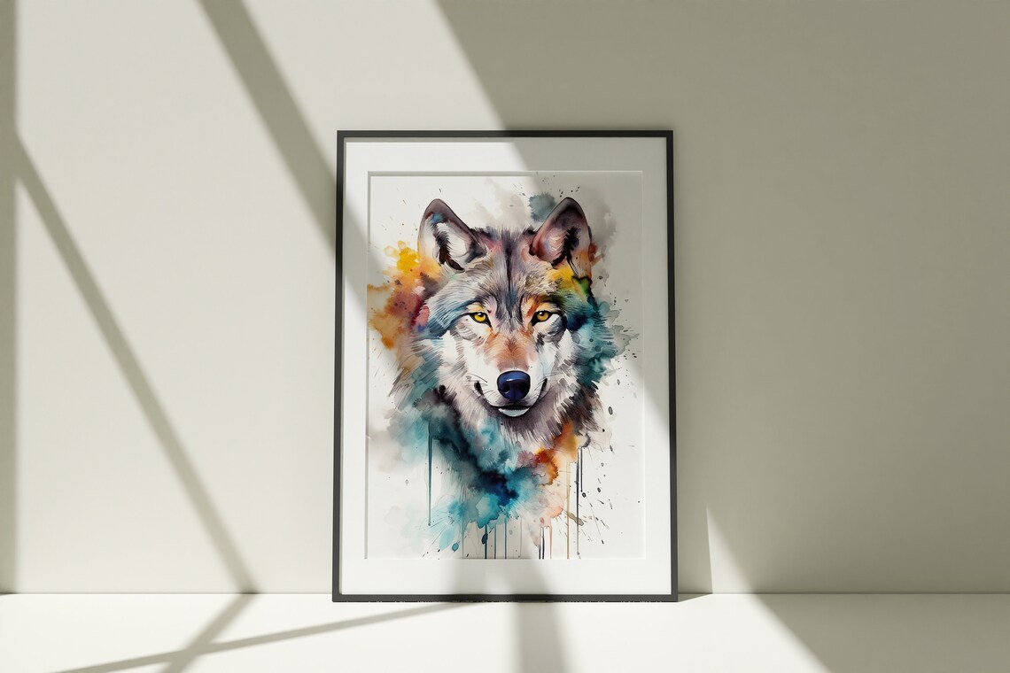 Colorful Wolf Watercolor Portrait Wild Animal Wildlife Poster - Image 2