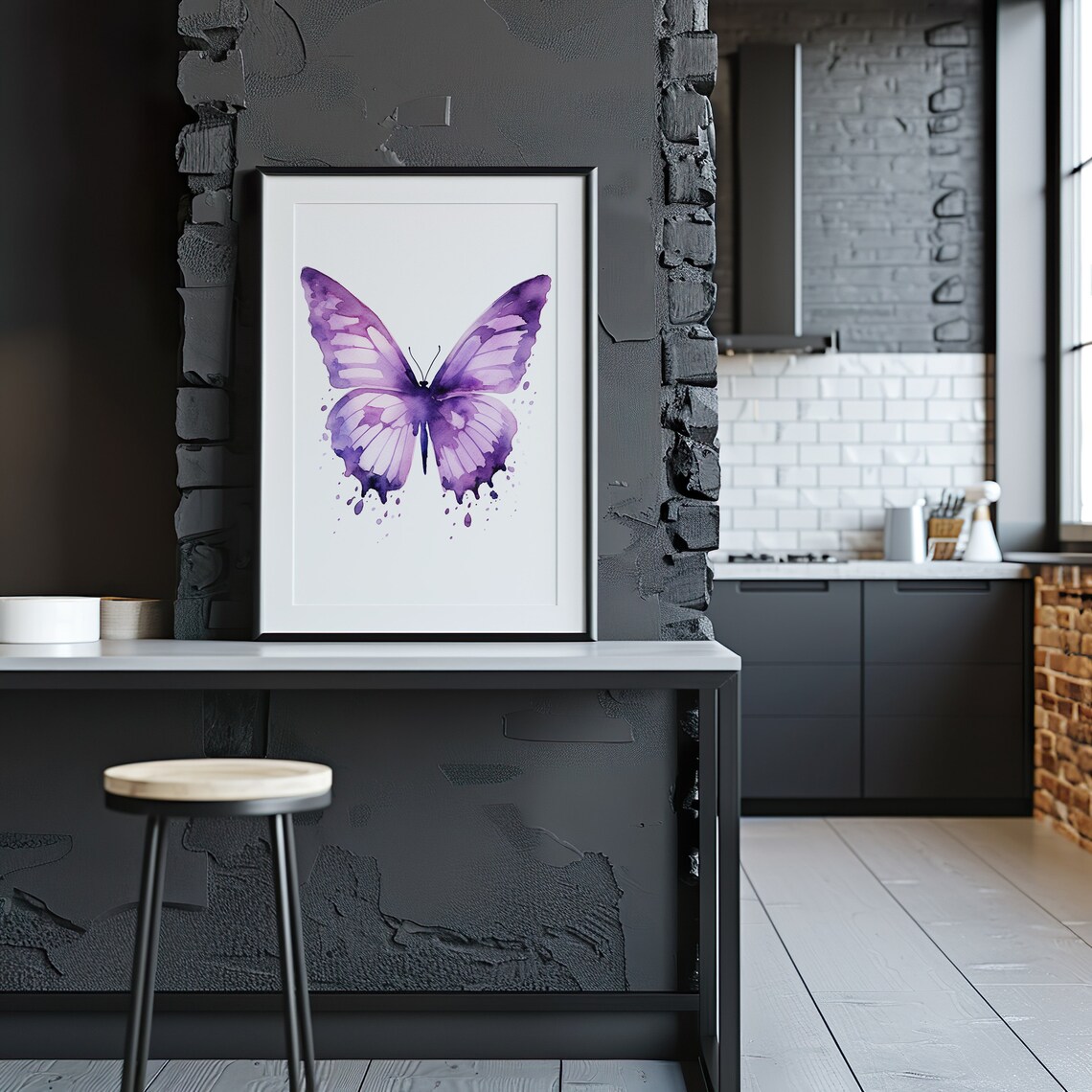 Purple Butterfly Splash Art Watercolor Bold Wing Decor Poster - Image 3