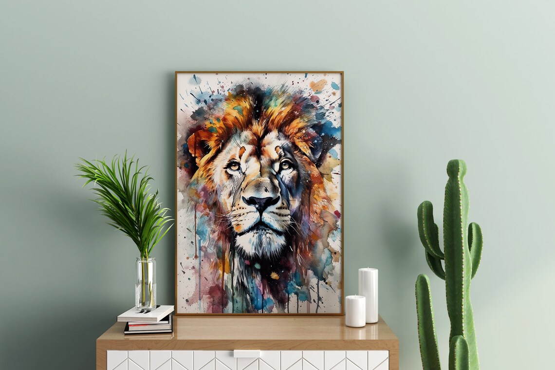Colorful Lion Portrait Majestic Watercolor Animal Painting Poster - Image 4