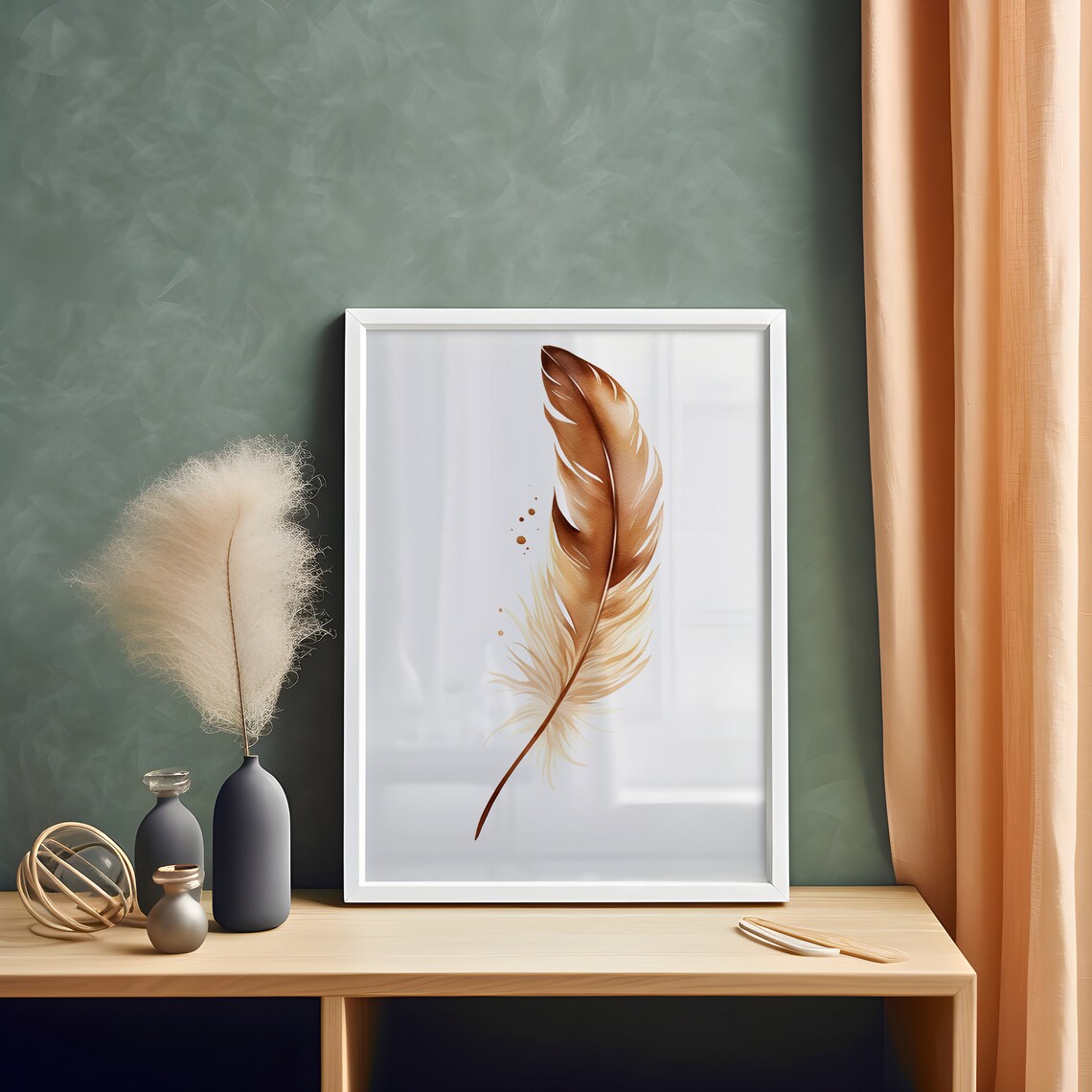 Brown Feather Watercolor Minimalist Abstract Nature Art Poster - Image 3