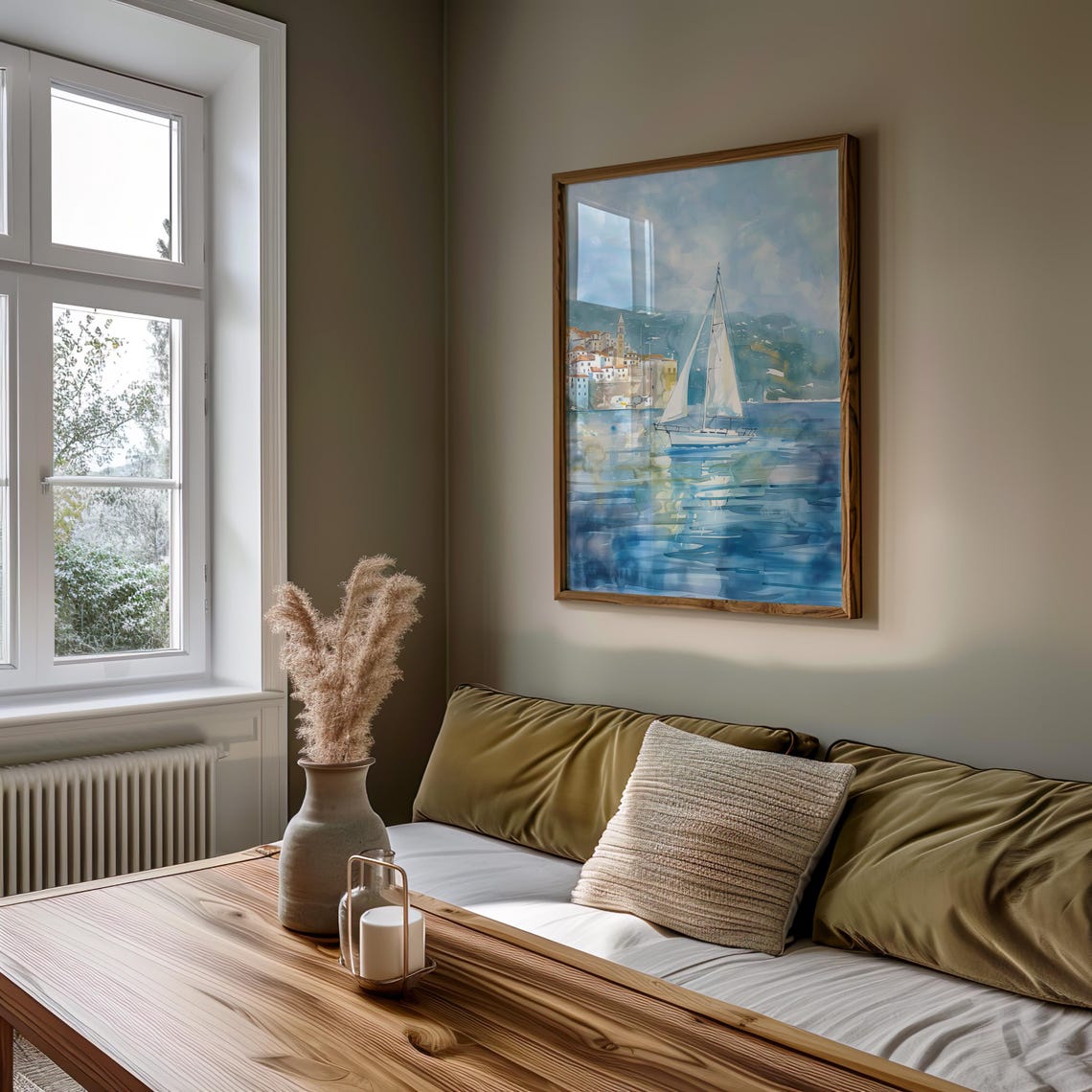 Sailboat Coastal Watercolor Seaside Town Sailing Scenic Art Poster - Image 4