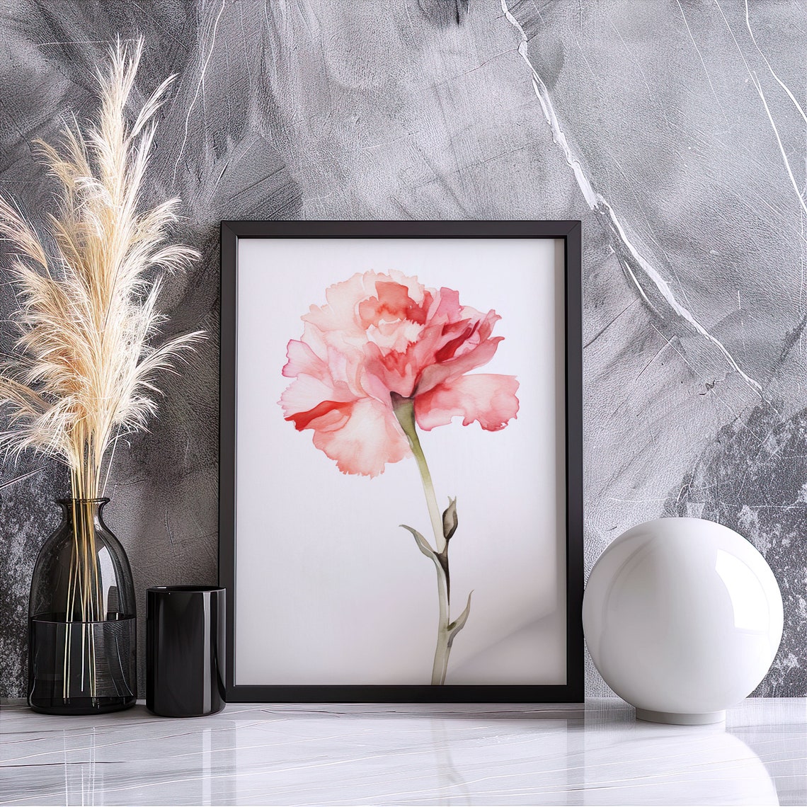 Pink Carnation Single Bloom Soft Watercolor Delicate Flower Art Poster - Image 4