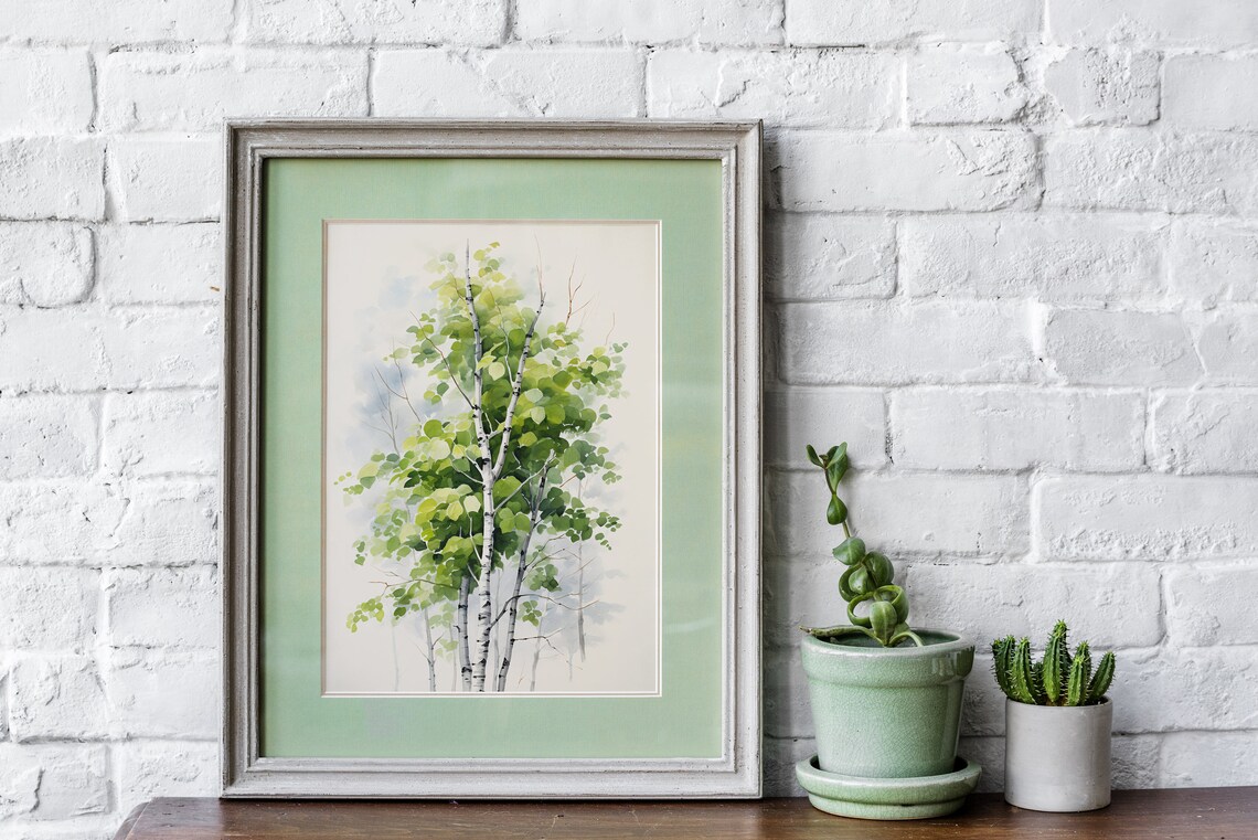 Spring Birch Tree Forest Watercolor Landscape Woodland Art Poster - Image 4